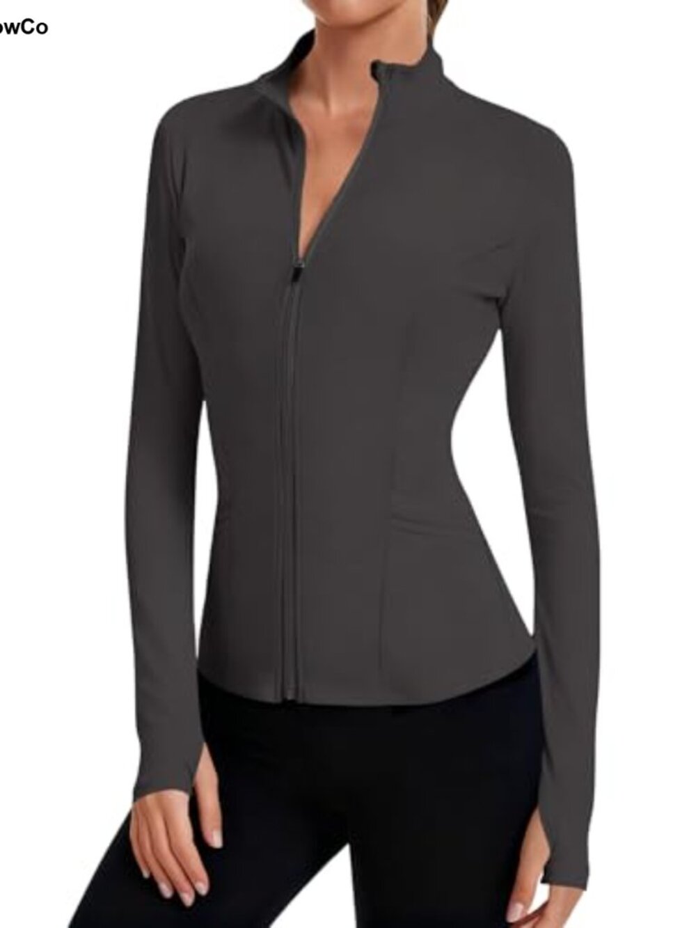 Cropped Zip Up Athletic Jacket with Thumb Holes